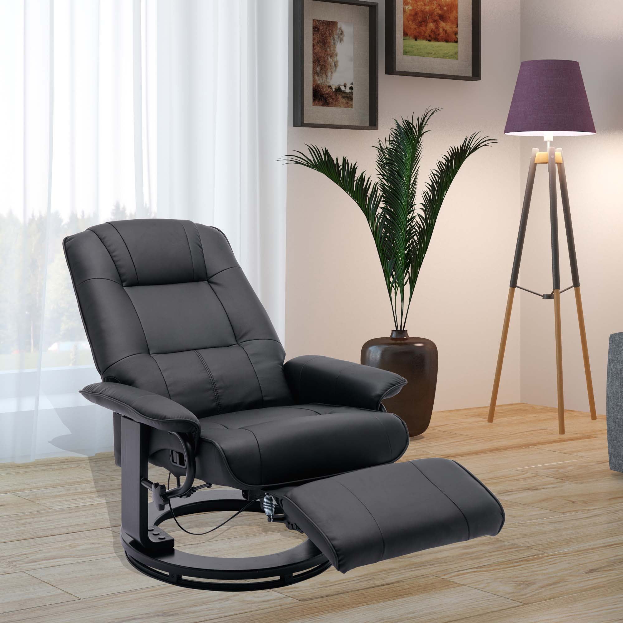 Faux Leather Manual Recliner, Adjustable Swivel Lounge Chair with