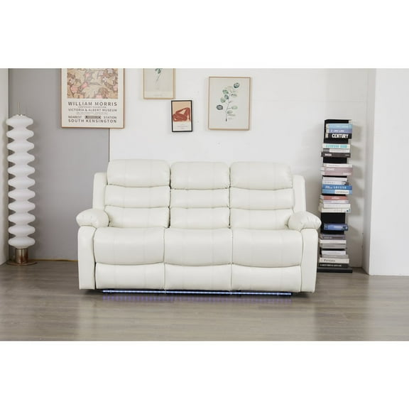 Faux Leather Manual Reclining Sofa with LED Lights With Drop Down Table