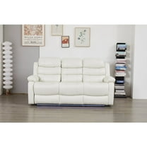Faux Leather Manual Reclining Sofa with LED Lights With Drop Down Table