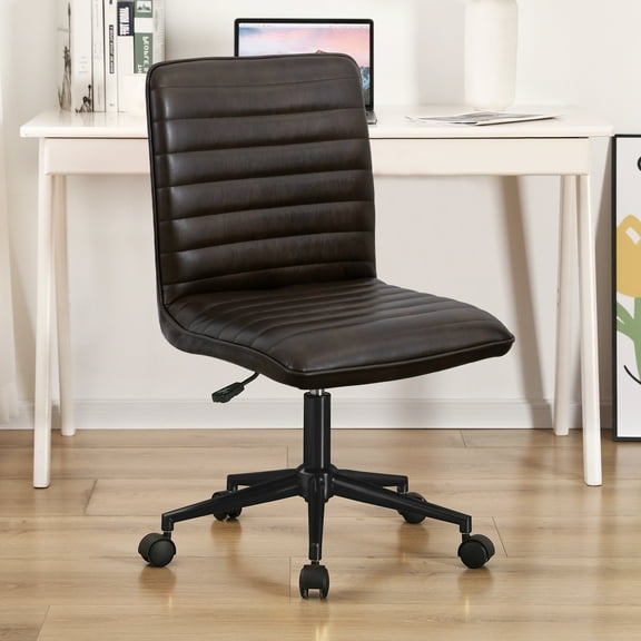Faux Leather Mid-Back Office Desk Task Chair Swivel Adjustable Computer Chair Black Brown