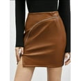 thumbnail image 1 of Faux Leather Mini Skirt with Asymmetric Zipper (M, Brown), 1 of 6