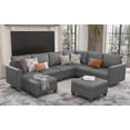 thumbnail image 1 of Faux Leather Modular Sectional Couches for Living Room, Modular Convertible 8 Seat U-Shaped Sofa with Storage & Ottoman, 118 inch Width, Grey, 1 of 9