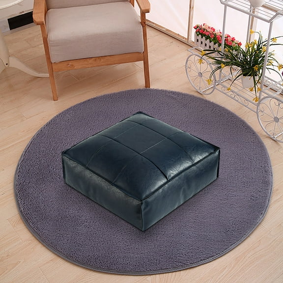 Faux Leather Moroccan Pouf Ottoman Cover | Unstuffed Poofy Footstool Floor Cushion | Waterproof Durable Seat | 15.7in Square | Versatile Indoor Outdoor Footrest | Storage Solution | 1 Pack