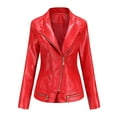thumbnail image 1 of Faux Leather Moto Biker Jacket Women Zipper Lapel Collar Motorcycle Fitted Fall Coats Outwear Plus Size Long Sleeve (XX-Large, Red), 1 of 4
