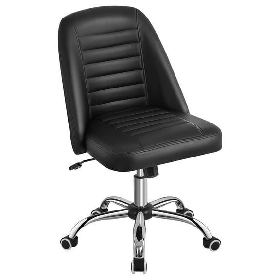 Faux Leather Office Desk Chair Back Armless Swivel Task Chair Adjustable Seat Height Chair for Home, Office Black