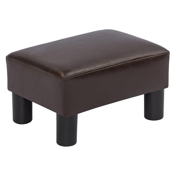Faux Leather Ottoman Footrest - 15x11x9 Coffee Brown Footstool - Small Lightweight Foot Rest for Living Room Bedroom - Multifunctional Ottoman Cube