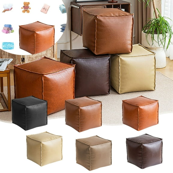 Faux Leather Ottoman Footstool, Moroccan Pouf Cover, Unstuffed Storage Footrest, for Living Room, Bedroom, Nursery Decor, 1-pack, Brown, by Ihhxbz