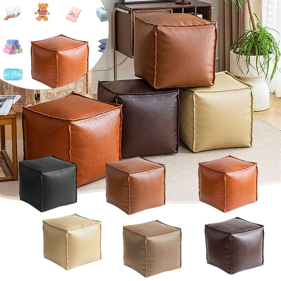 Faux Leather Ottoman Pouf Cover Poofy Footstool Floor Cushion in Soft Vegan Leather for Easy Storage and Stylish Seating Perfect for Living Rooms and Cozy Home Decor Topliu