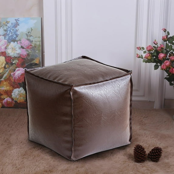 Faux Leather Ottoman Pouf Footstool, 15.7x15.7 Inch Unstuffed Storage Pouf Cover for Indoor/Outdoor Use, Waterproof Footrest Floor Cushion No Filler