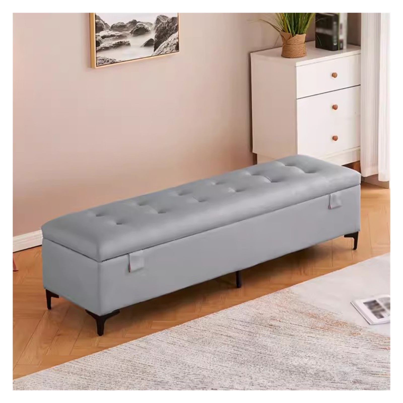 Faux Leather Ottoman with Storage,Rectangular Extra Long Storage Bench ...