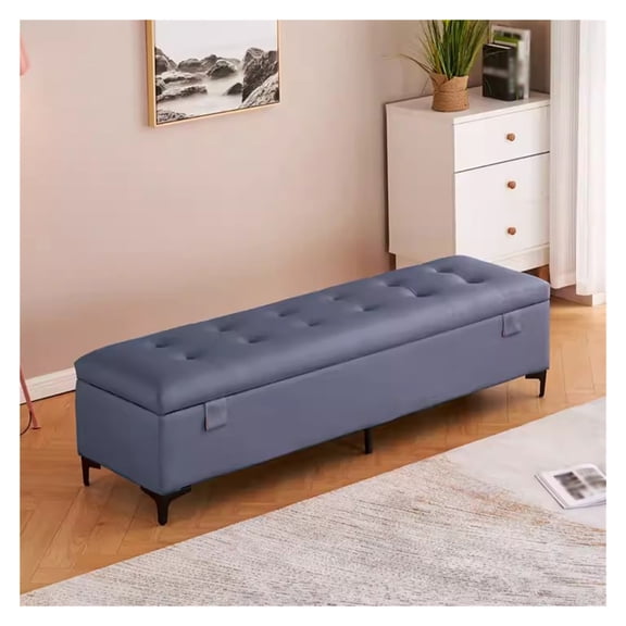 Faux Leather Ottoman with Storage,Rectangular Extra Long Storage Bench for Bedroom,Upholstered End of Bed Ottoman Bench with Storage and Seating