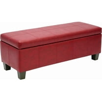 Faux Leather Ottoman with Storage, Rectangular Extra Long Storage Bench for Bedroom and Living Room, Midnight Red