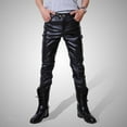 thumbnail image 1 of Faux Leather Pants Mens Vintage Hip Hop Pants Fashion Casual Stretch Biker Long Steampunk Trousers, 1 of 9