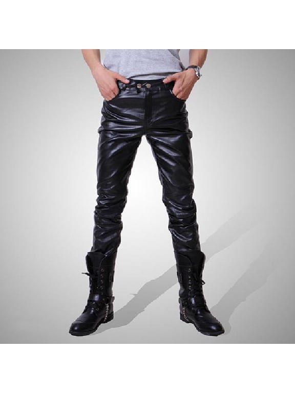 Faux Leather Pants Mens Vintage Hip Hop Pants Fashion Casual Stretch Biker Long Steampunk Trousers