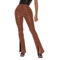thumbnail image 1 of Leather Pants Pu Leather Pants Flare Slit High Waist Elastic Plus Size Leather Leggings Brown XXXL, 1 of 7