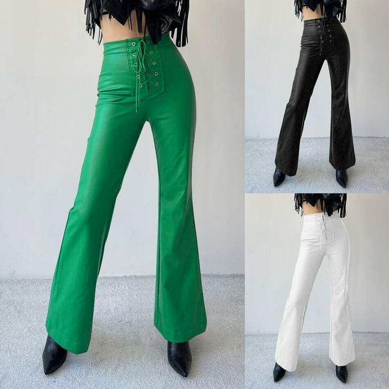 Faux Leather Pants Pu Leather Slacks High Waisted Bootcut Stretch