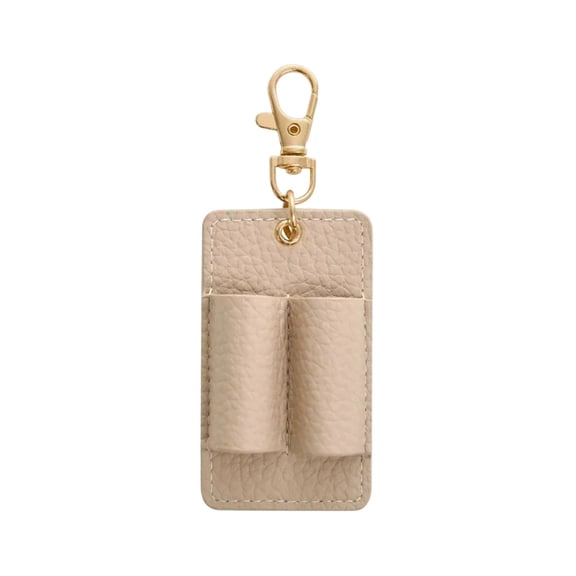 Faux Leather Pen Holder,Detachable Double Hole Pen Clip Keychain,Lanyard Anti-Lost Holder for Badge Keychain Pocket Pen Keychain,Outdoor Carry Pen Storage,Beige