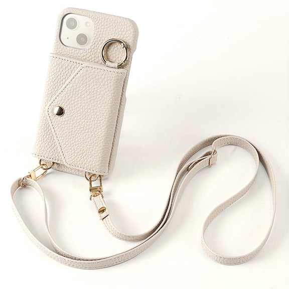 Faux Leather Phone Case for iPhone 17/16/15/14 Plus/13/12/11 Pro Max  Crossbody Style with Long Strap, Drop Protection, Anti-Demagnetization Shield, and Built-in Mirror