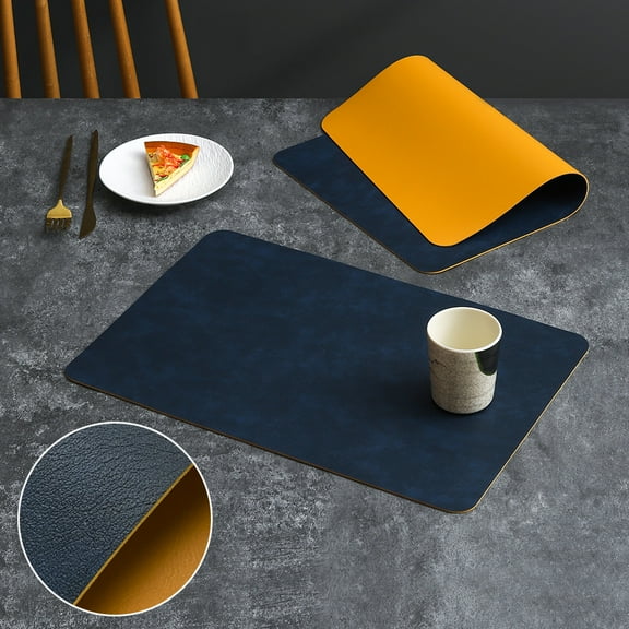 Faux Leather Placemats Coaster Non-Slip for Kitchen Dining Table Tableware Mat - Dark Blue