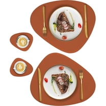 Faux Leather Placemats and Coasters Set of 2, Round Leather for Dinner Table Mats Heat Resistant Non-Slip Washable Insulation Coffee Mats Kitchen Place Mats Nordic Style