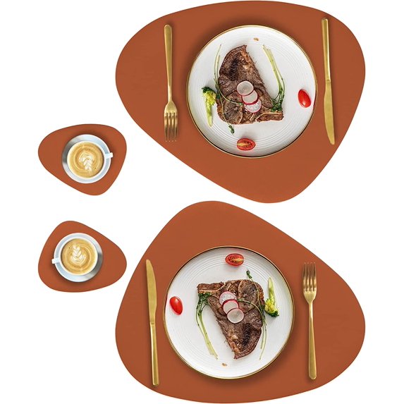 Faux Leather Placemats and Coasters Set, Round Leather for Dinner Table Mats Heat Resistant Washable Insulation Coffee Mats Kitchen Place Mats (2 Placemats+2 Coasters)