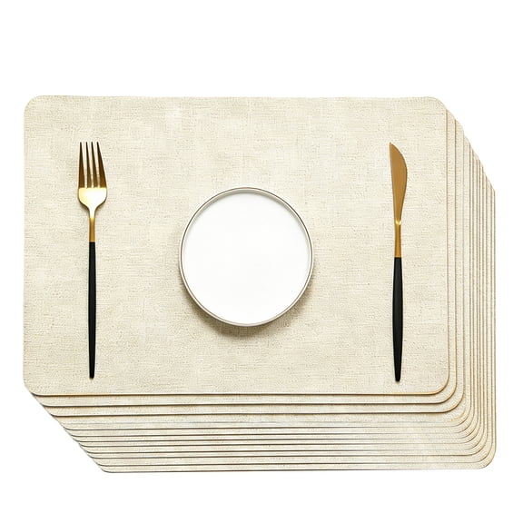 Faux Leather Placemats Set of 12 Waterproof Heat Resistant Dining Table Mats, Modern Easy Clean Rounded Corner Protector for Kitchen Dining Room Parties Brown or White