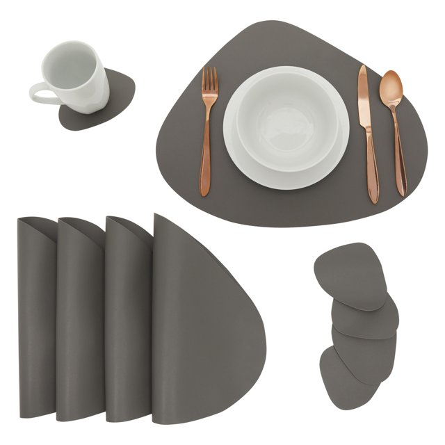 Faux Leather Placemats Set of 4, Table Mats with 4 Wedge Coasters for
