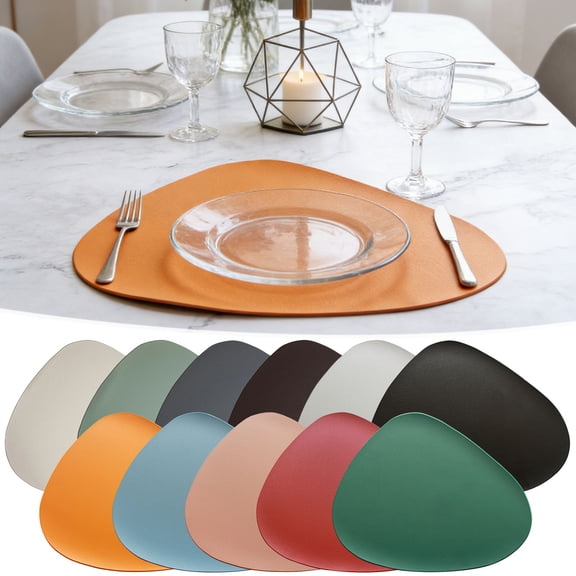 Faux Leather Placemats Waterproof and Oil-Proof Heat Resistant Table Mats Triangular Drop-Shaped PVC Dining Mats for Home Kitchen and Dining Room Table Protection