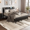 thumbnail image 1 of Faux Leather Platform Bed Frame w/USB Charging Station - Button Tufted Headboard & Storage (Full/Queen/King, 800lb Capacity), 1 of 8