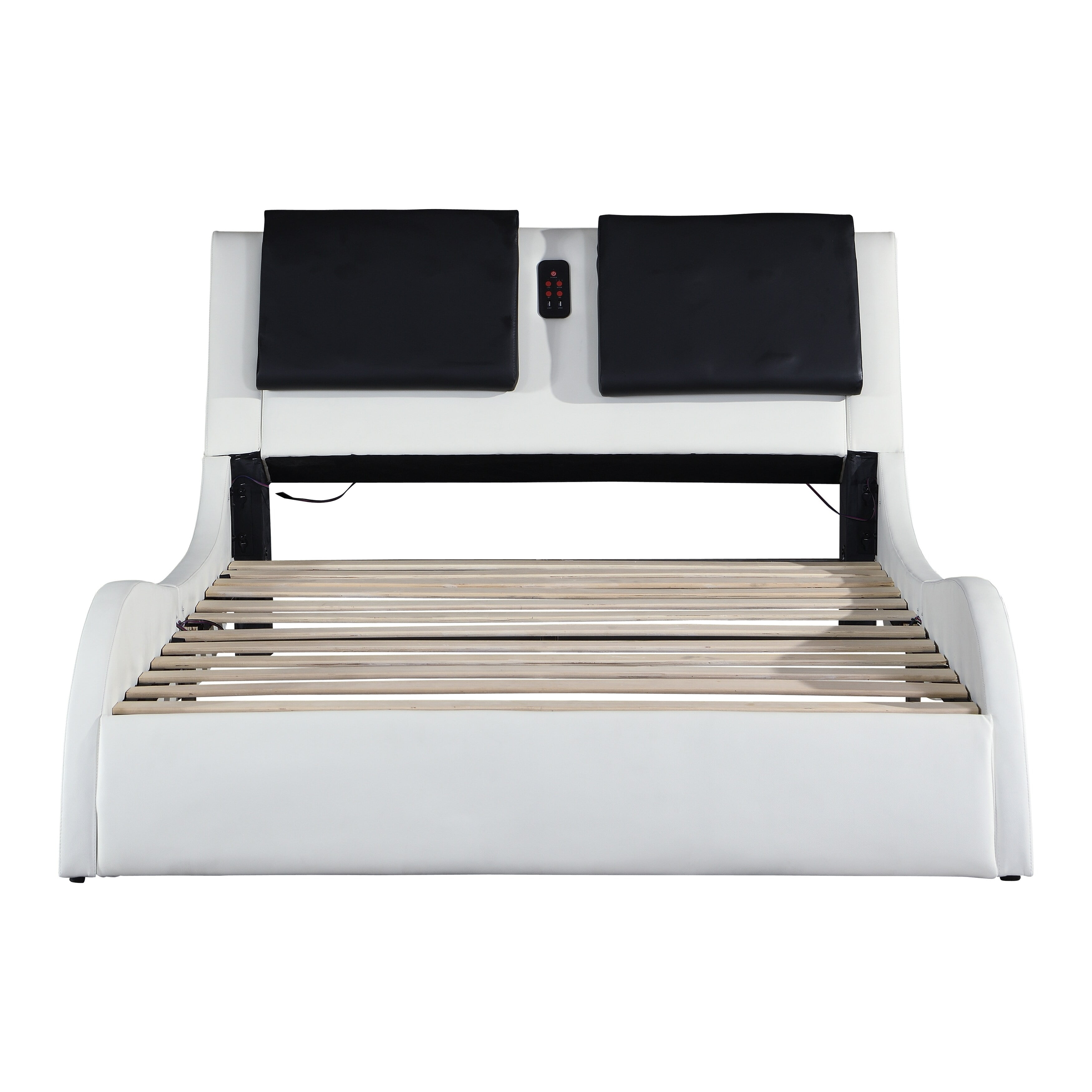 White and Black Faux Leather Queen Platform Bed Frame with LED Lighting