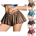 thumbnail image 1 of Faux Leather Pleated Mini Skirt for Women Elastic Waist Ruffle Metallic Shiny Micro Skirts Clubwear, 1 of 7