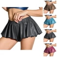 thumbnail image 1 of Leather Pleated Mini Skirt for Women Elastic Waist Ruffle Metallic Shiny Micro Skirts Clubwear, 1 of 7