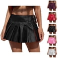 thumbnail image 1 of Leather Pleated Mini Skirt for Women Low Rise Side Slit Metallic Shiny Micro Skirts, 1 of 8