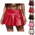 thumbnail image 1 of Leather Pleated Mini Skirt for Women Low Rise Side Slit Metallic Shiny Micro Skirts, 1 of 7