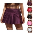 thumbnail image 1 of Leather Pleated Mini Skirt for Women Low Rise Side Slit Metallic Shiny Micro Skirts, 1 of 7
