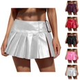 thumbnail image 1 of Leather Pleated Mini Skirt for Women Low Rise Side Slit Metallic Shiny Micro Skirts, 1 of 8