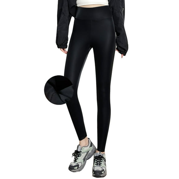 Faux Leather Plus Size Leggings for Women Elastic High Waisted Leather Trousers Stretch Pleather Slim Fitting Yoga Pants,Black,3XL