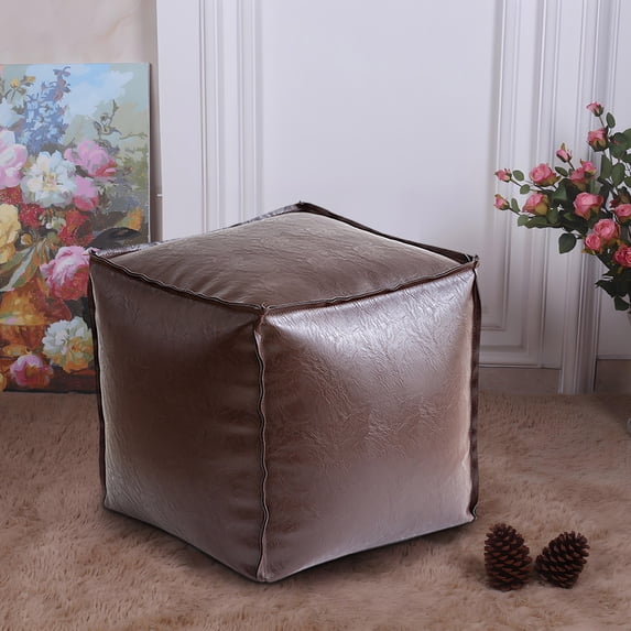 Faux Leather Poofy Ottoman Footstool Cover, Moroccan Style Unstuffed Pouf for Storage and Seating, Durable Indoor Outdoor Footrest for Living Room Bedroom Patio Use