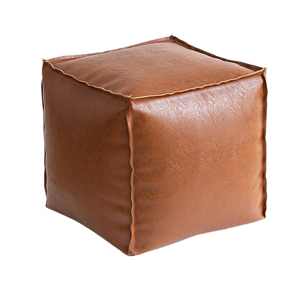 Faux Leather Poofy Ottoman Footstool Cover - Unstuffed Storage Pouf with Water-Resistant Material, Versatile Indoor/Outdoor Floor Cushion, Durable and Stylish