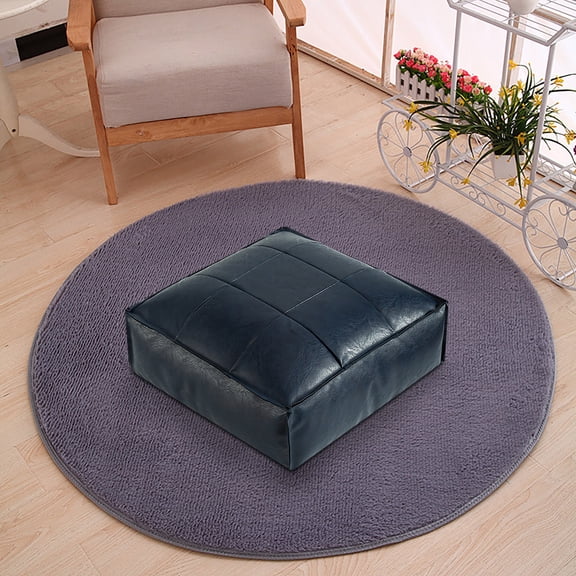 Faux Leather Pouf Ottoman, Unstuffed Pouf Cover for Storage, Moroccan Footstool Floor Cushion for Living Room