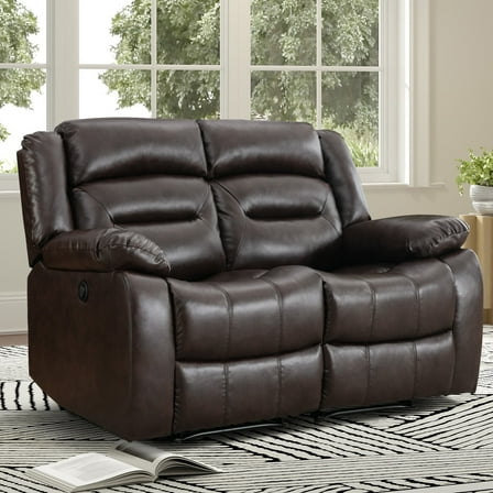 Bonzy Home Faux Leather Power Loveseat Recliner, Electric Reclining Sofa with Overstuffed Armrests, Comfortable 2-Seater Couch for Living Room,Bedroom, Office, Brown(loveseat)