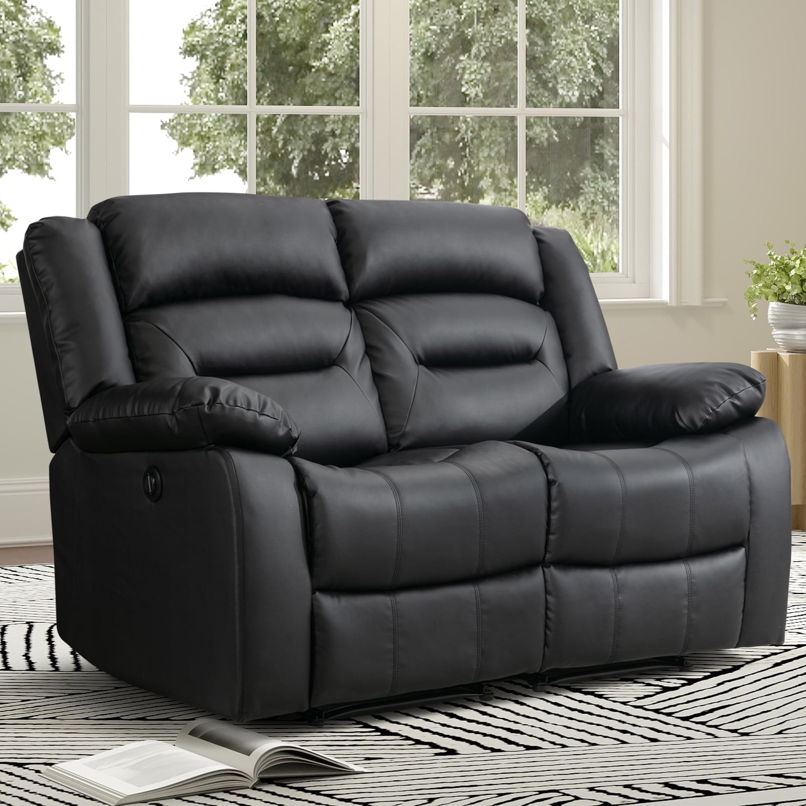 Bonzy Home Faux Leather Power Loveseat Recliner, Electric