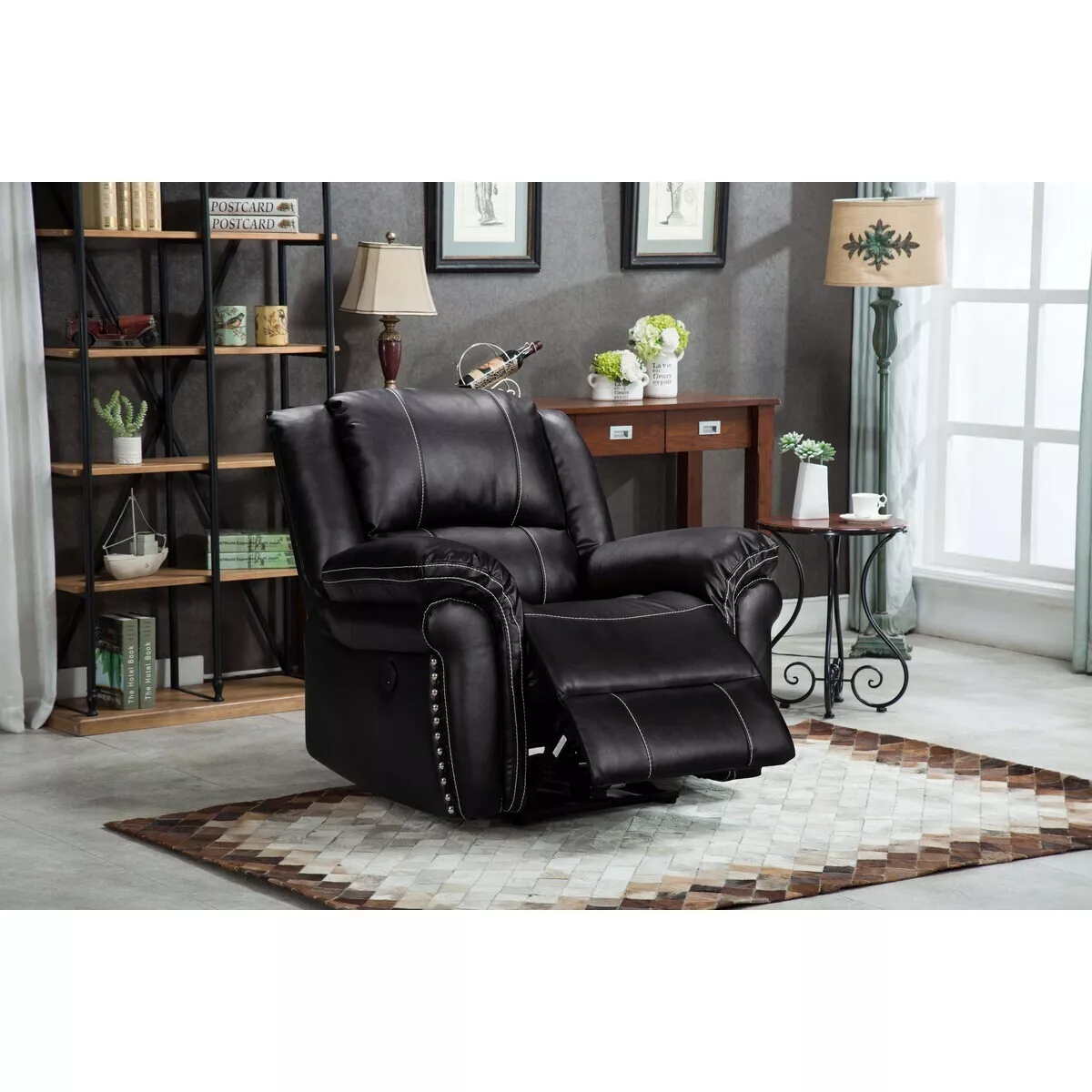 Faux Leather Power Recliner Chair with USB Port, Modern Living Room ...