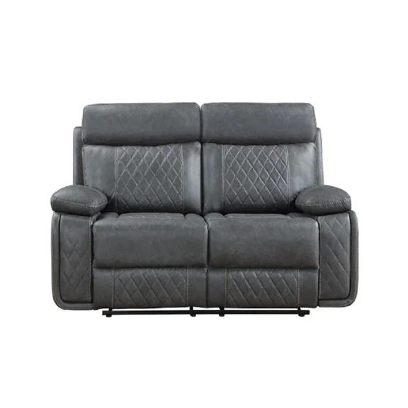 Faux Leather Power Reclining Loveseat with USB, Diamond Quilted Stitching Sofa Couch, Gray