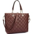 thumbnail image 1 of Faux Leather Quilted Tote Bag with Chained Handles, 1 of 3