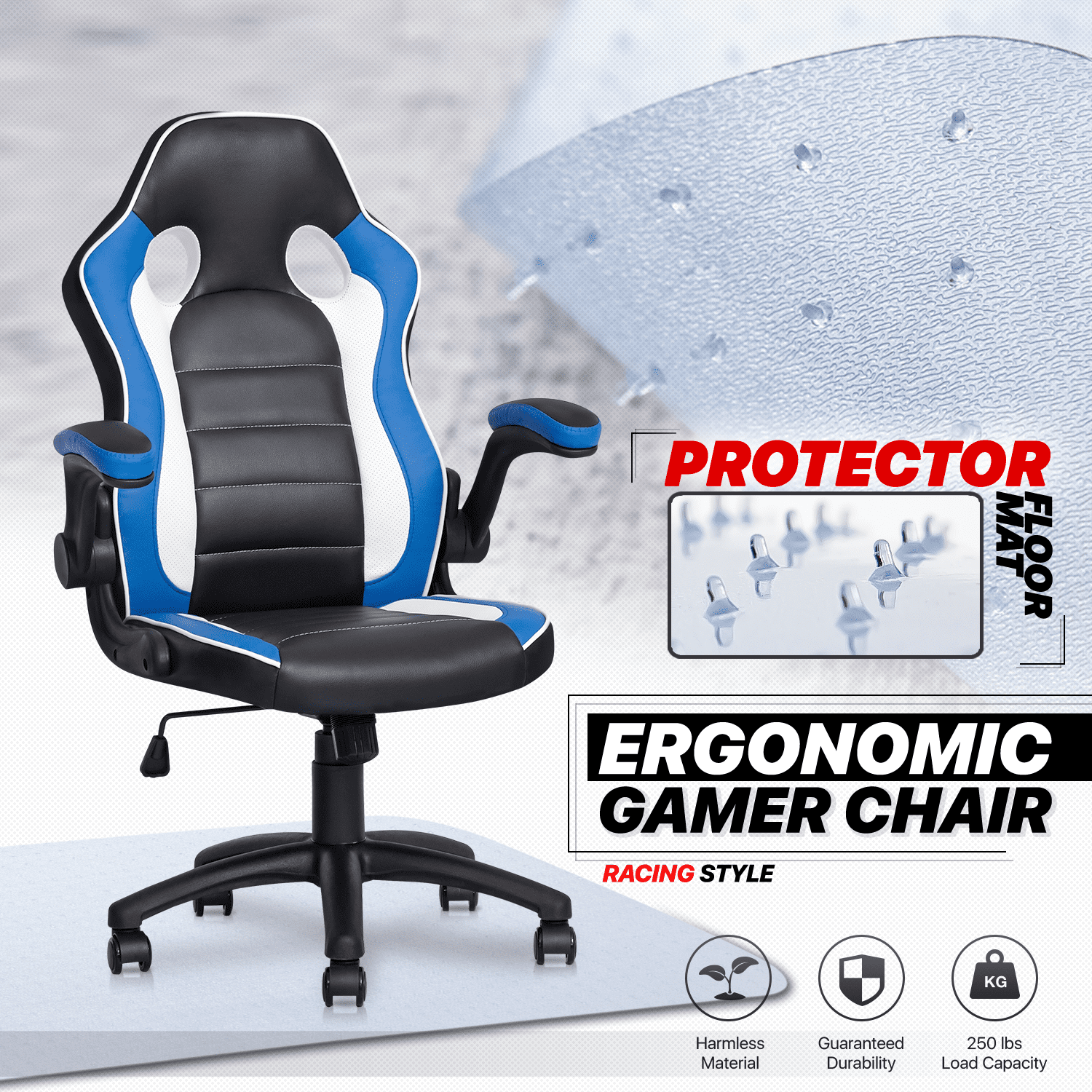 Faux Leather Racer Gaming [CHAIR+PROTECTION FLOOR MAT] Swivel Computer ...