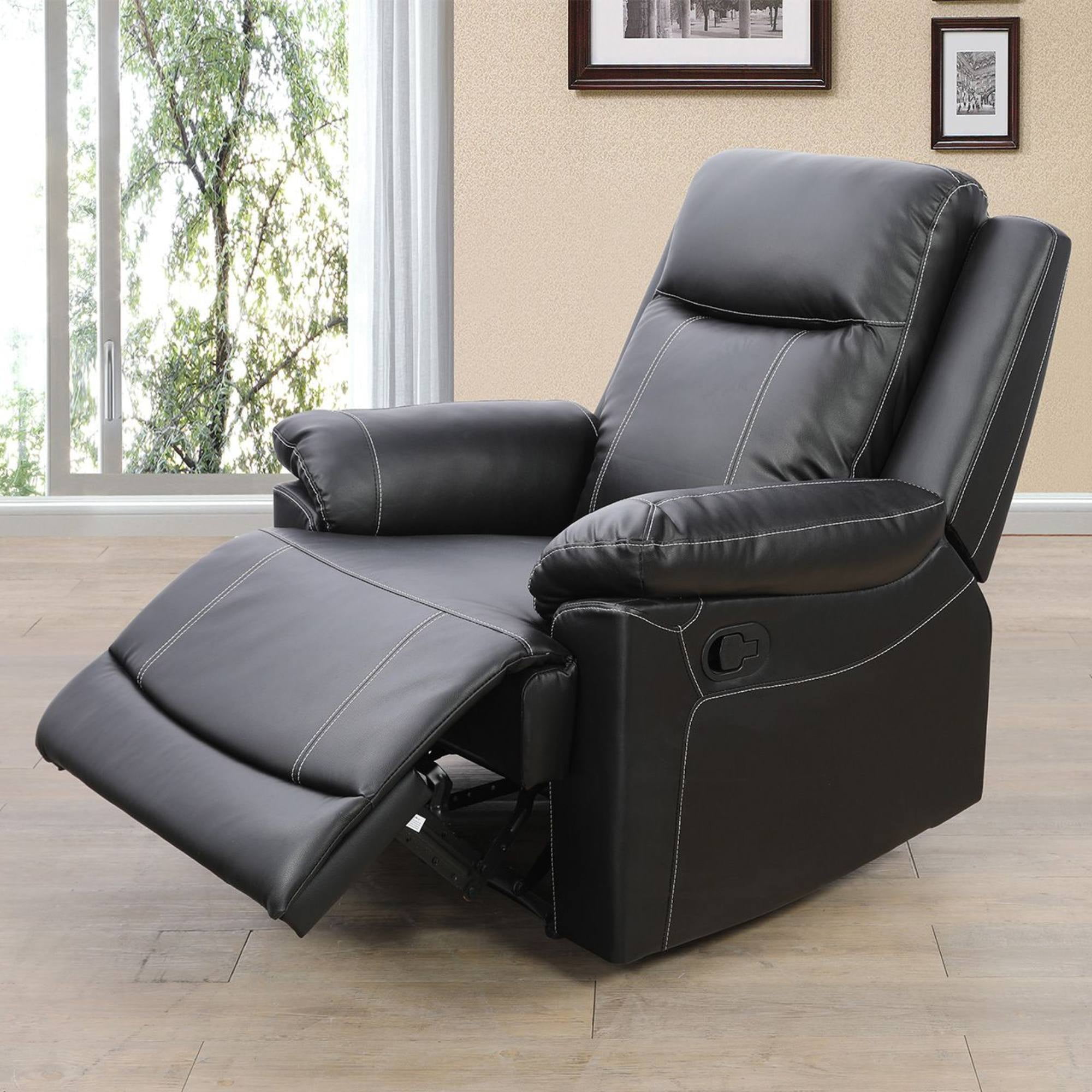 Faux Leather Reclining Chairs with Overstuffed Arm Lazy Boy Sofa Chair Manual Nursery Recliner ,Black