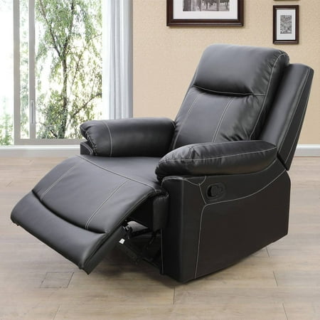 Faux Leather Reclining Chairs with Overstuffed Arm Sofa Chair Manual Nursery Recliner ,Black