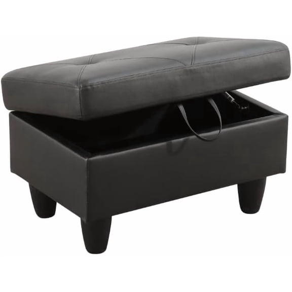 Faux Leather Rectangular Storage Ottomans Foot Rest, PU Leather Ottoman Foot Stools with Hinged Lid Modern Home Decor, 28.5'' X 19'' X 17.5'' Foot Stool for Living Room Bedroom (Black)