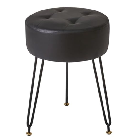 Faux Leather Round Footrest Stool Ottoman, Makeup Vanity Chair Side Table, Dressing Table Seat, Removable Cover, Golden Steel Legs, WBD024Z